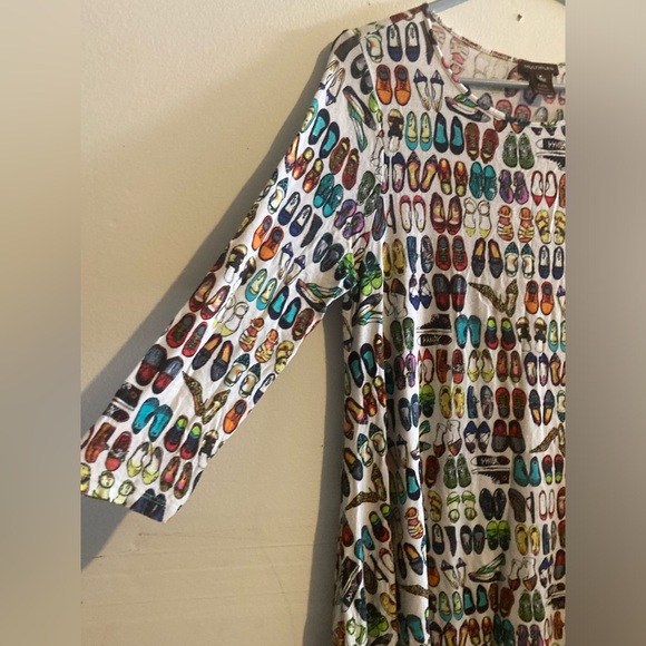 Multiples 3/4 Sleeve Shoe Pattern Tunic/Mini Dress Medium - Picture 4 of 9